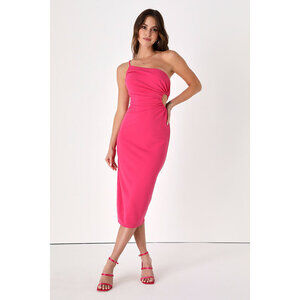 Lulus Flirty Temptation Hot Pink One-shoulder Cutout Bodycon Dress - Size M